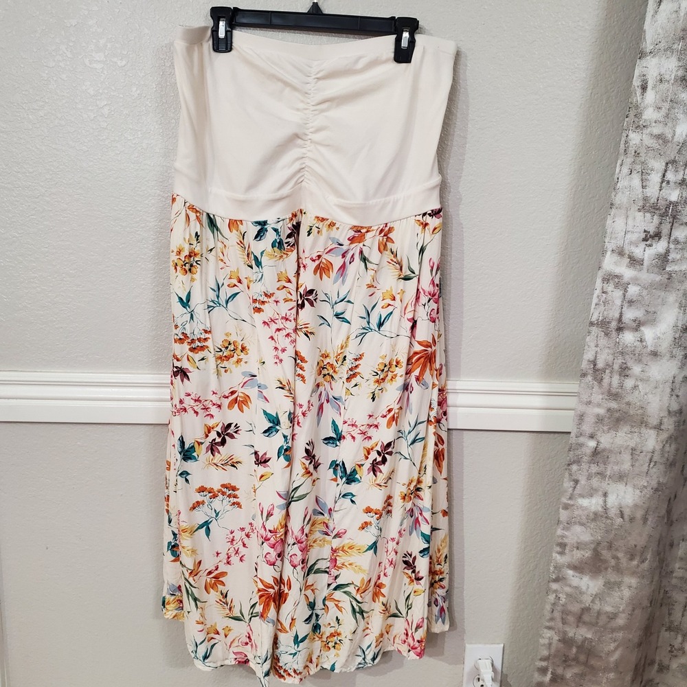 Torrid Tube Top Floral Midi Dress White Size 1 1X 14/16 Summer Boho - Picture 3 of 9